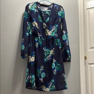 Old Navy Blue and Green Bishop Sleeve Dress
